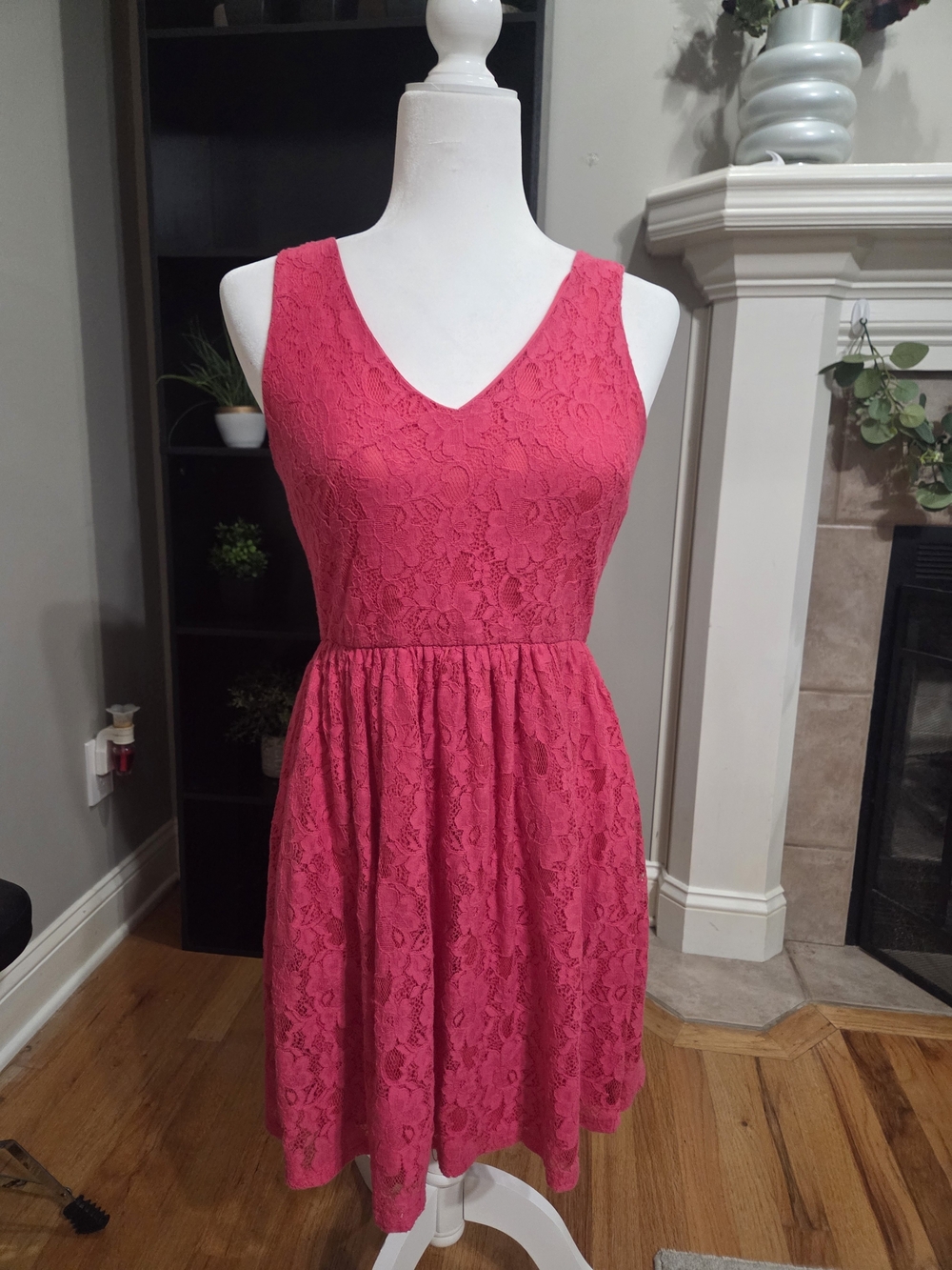 Everly Hot Pink Lace V-Neck Mini Dress